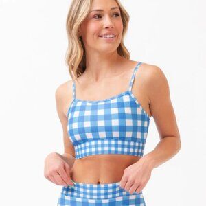 NWT 2X Lime Ricki Bikini Tank Top Blue Gingham Bralette Swimsuit